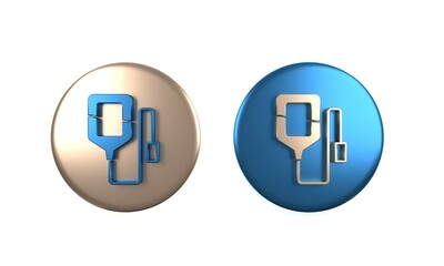 Colorful IV bag icon isolated on white background. Blood bag. Donate blood concept. The concept of treatment and therapy, chemotherapy. Circle button. 3D render illustration