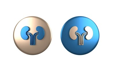 Colorful Human kidneys icon isolated on white background. Circle button. 3D render illustration