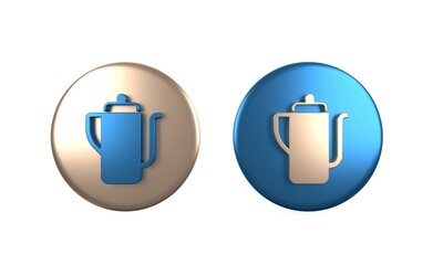 Colorful Traditional Chinese tea ceremony icon isolated on white background. Teapot with cup. Circle button. 3D render illustration