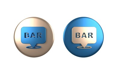 Colorful Alcohol or beer bar location icon isolated on white background. Symbol of drinking, pub, club, bar. Circle button. 3D render illustration
