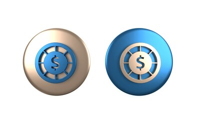 Fototapeta premium Colorful Casino chips icon isolated on white background. Casino gambling. Circle button. 3D render illustration
