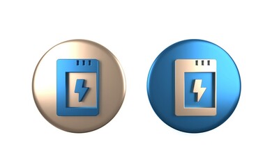 Colorful Battery for camera icon isolated on white background. Lightning bolt symbol. Circle button. 3D render illustration