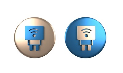 Colorful Smart electric plug system icon isolated on white background. Internet of things concept with wireless connection. Circle button. 3D render illustration