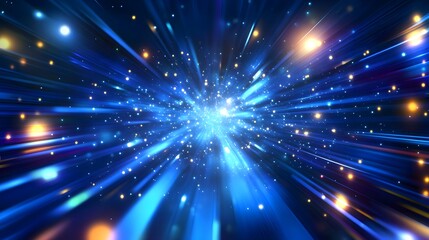 Obraz premium Blue light speed background with glowing lines, blue abstract technology banner design for digital video and film production, motion graphics or futuristic website template