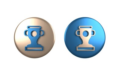 Colorful Award cup icon isolated on white background. Winner trophy symbol. Championship or competition trophy. Sports achievement sign. Circle button. 3D render illustration