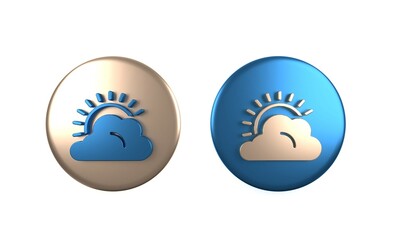 Colorful Sun and cloud weather icon isolated on white background. Circle button. 3D render illustration
