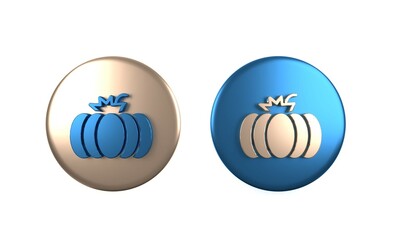 Colorful Pumpkin icon isolated on white background. Happy Halloween party. Circle button. 3D render illustration