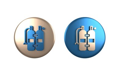 Obraz premium Colorful Aqualung icon isolated on white background. Oxygen tank for diver. Diving equipment. Extreme sport. Sport equipment. Circle button. 3D render illustration