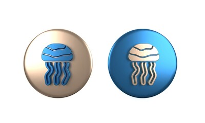 Colorful Jellyfish icon isolated on white background. Circle button. 3D render illustration