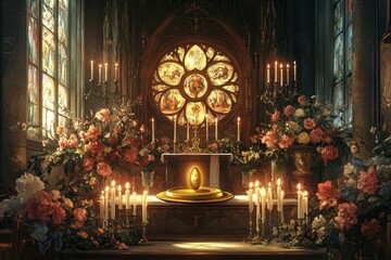 Obraz premium Eucharistic Host Altar Display Christianity Religion Spiritual Symbol