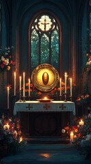 Eucharistic Host Altar Display Christianity Religion Spiritual Symbol
