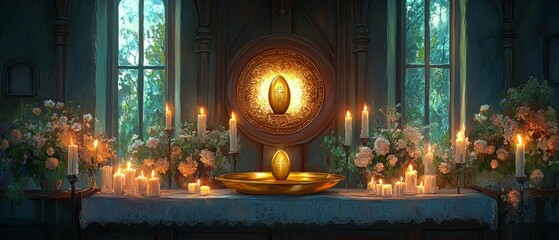 Obraz premium Eucharistic Host Altar Display Christianity Religion Spiritual Symbol