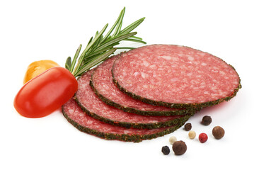 Italian salami with pepper, isolated on white background.