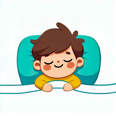 Vector illustration of a boy sleeping soundly and having a nice dream on a white background.