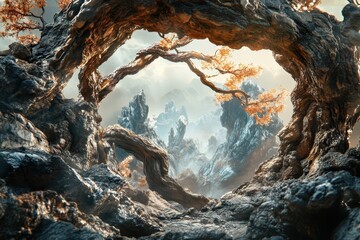 A dragon is sitting on a rock next to a tree with leaves