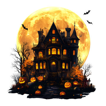 Halloween background with house and pumpkin