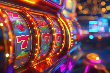 Obraz premium A slot machine with a bright neon sign above it