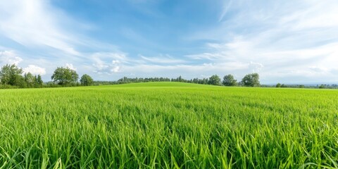 Fototapeta premium Gorgeous expanse of verdant grass with a clear blue sky