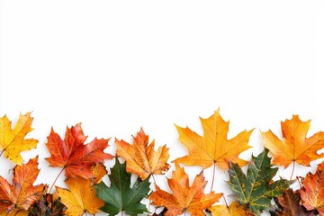 Autumn Maple Leaves Flat Lay White Background created with Generative AI