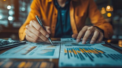 Businessman Calculating Financial Data for Investment Growth with Digital Graphs.
