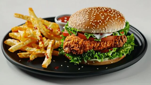 A crispy fried chicken piece paired with a juicy chicken burger, isolated on white background