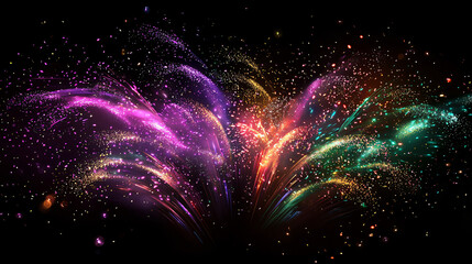 Illustration of Vibrant Festive Fireworks Exploding in the Night Sky
