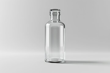 Transparent glass bottle mock up for beverage or medicament product.