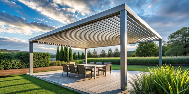 render of a bioclimatic pergola with louvers , bioclimatic, pergola, louvers,render, design, architecture, outdoor