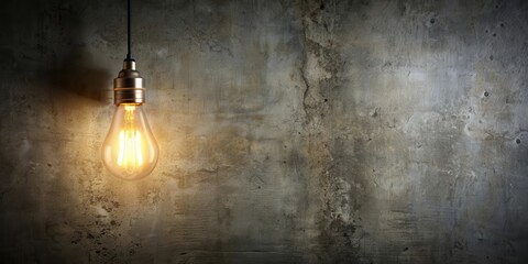 Glowing light bulb illuminating old concrete wall, inspiration, vintage, creativity, innovation, idea, concept, background
