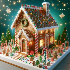 Fototapeta premium enchanting gingerbread house, gingerbread house with christmas decoration