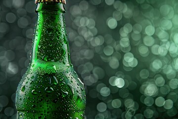 Green beer bottle with drops