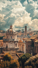 Fototapeta premium A Glimpse of History: Ancient Roman Architecture Under a Cloudy Sky