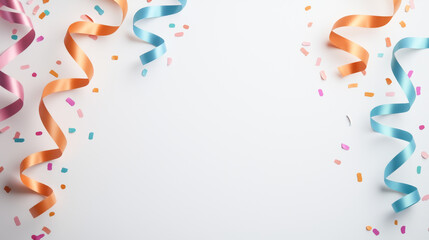 Colorful ribbons and confetti create a festive atmosphere, perfect for celebrations and party decorations.