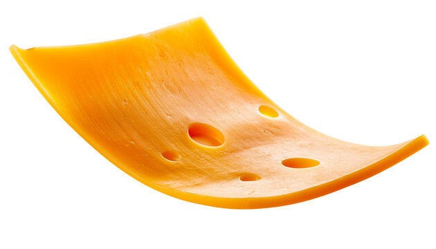 floated Single cheddar cheese slice isolated on transparent background. 