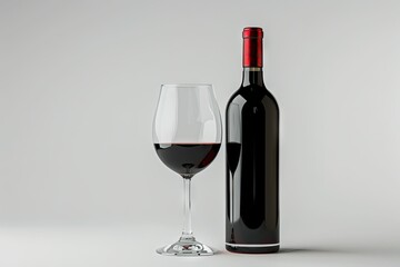 Red Wine bottle and glass on white background