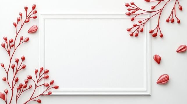 Elegant design featuring a blank frame surrounded by delicate red foliage, perfect for showcasing art or photography.