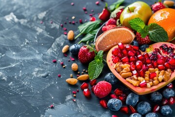 Selection of healthy food for heart  life concept  Selection of healthy food for heart  life concept
