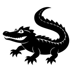 Alligator Black silhouette vector illustration Isolated on a white background