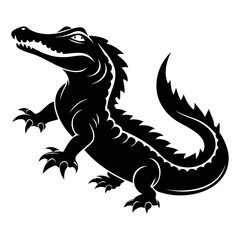 Alligator Black silhouette vector illustration Isolated on a white background