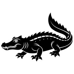 Alligator Black silhouette vector illustration Isolated on a white background