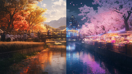 Fototapeta premium 秋の収穫と春の未来祭りの融合