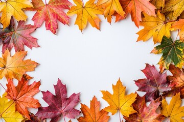 Fototapeta premium Autumn Maple Leaves Flat Lay White Background created with Generative AI