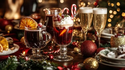 Fototapeta premium A festive table set with a selection of holiday drinking