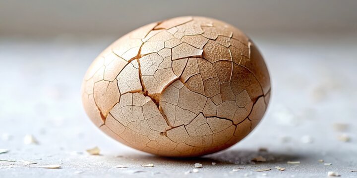 A close-up photo of a cracked eggshell with visible textures and patterns, cracked, eggshell, texture, pattern, close-up, macro