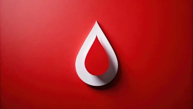 Paper cutout blood drop symbolizing low blood levels against a red background , anemia, sickle cell disease