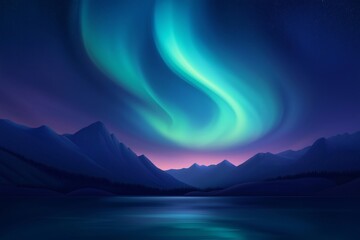 Aurora Borealis Over Mountains and Lake