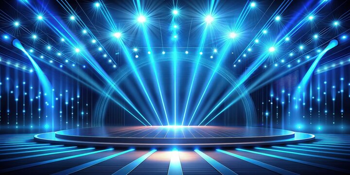 Abstract neon background with stage, rays, spotlights, and futuristic modern blue vibes , neon, abstract, background, stage