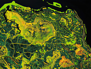 Fototapeta premium Technical aerial visual, 3D LiDAR GIS aerial map satellite scan model isolated, showing Nanning, China. Elevation, topography, render