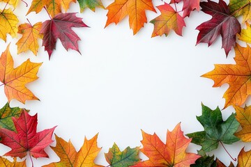 Autumn Maple Leaves Flat Lay White Background created with Generative AI