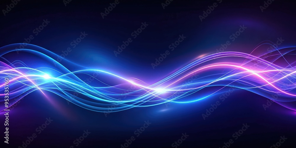 Wall mural dark blue abstract background with ultraviolet neon glow, blurry light lines, waves, abstract, backg